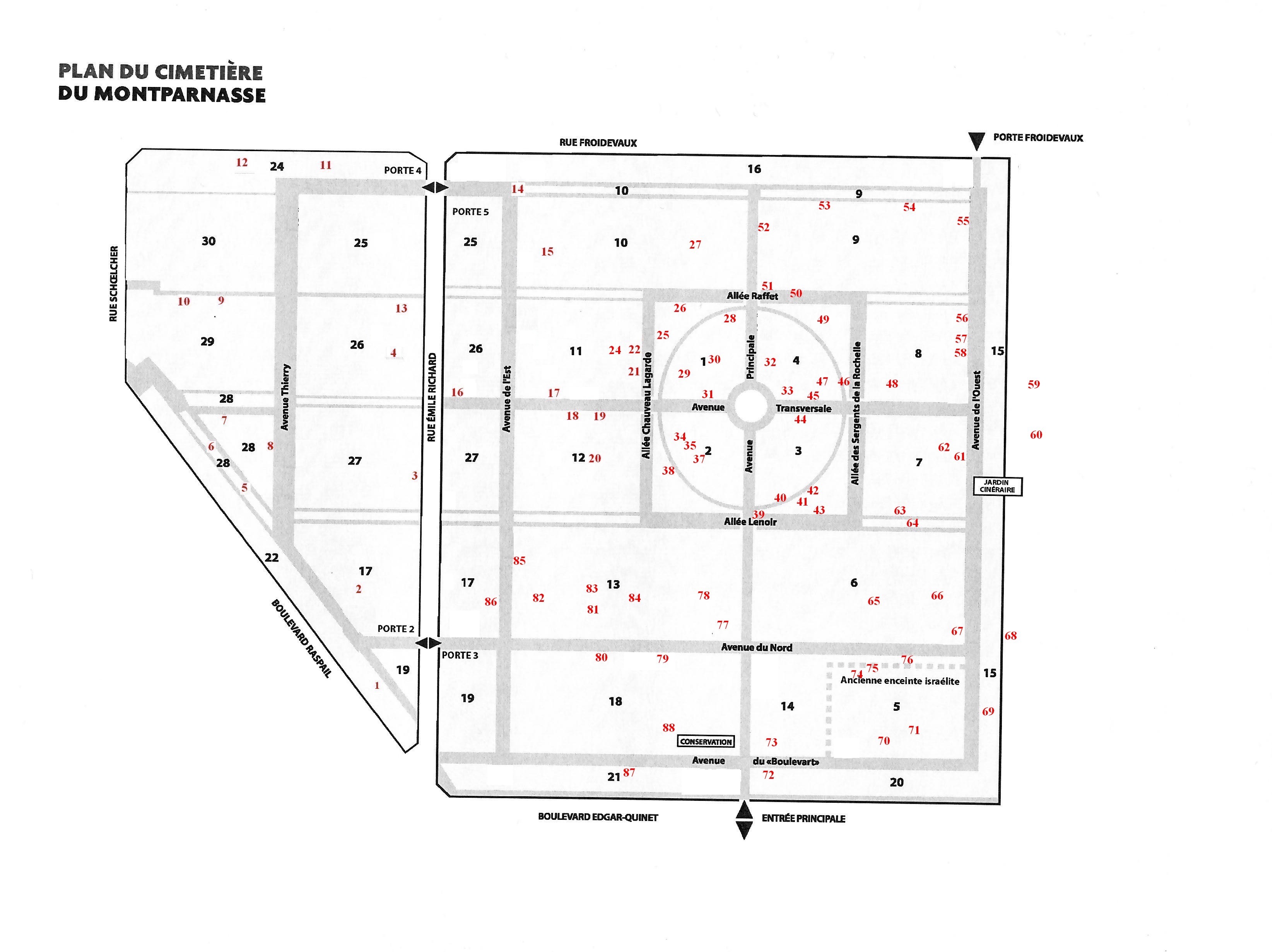 Plan du cimetière du Montparnasse